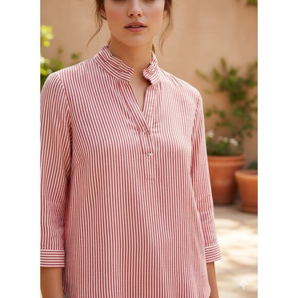 Ali Miles Womens S Coastal Vacation Preppy Nautical Wire Collar Tunic Top Linen - Picture 2 of 13